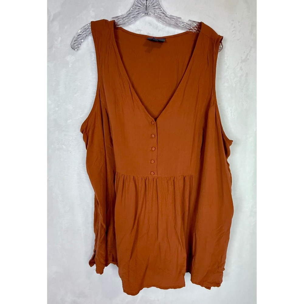ModCloth Plus Size 3X Rust Orange Rayon Babydoll Tank Top Button Front Boho